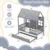 Infans Twin Size House Bed with Trundle Fence Decor Wooden Windows Tall Roof Gray - 2 of 4