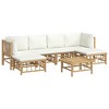 vidaXL 7 Piece Bamboo Patio Lounge Set with Cream Cushions - Outdoor Garden Deck Furniture - Modular Design and Practical Table - 3 of 4