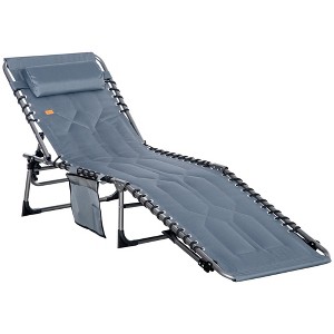 Outsunny Padded Folding Chaise Lounge Chair, Outdoor 6-Level Reclining Camping Tanning Chair with Headrest for Beach, Yard, Patio, Pool - 1 of 4