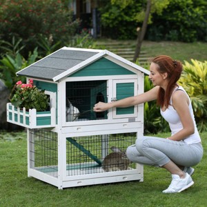 2 Story Wooden Rabbit Hutch,Outdoor Indoor Bunny Cage With Pull Out Tray And Waterproof Roof,Pet Cage For Guinea Pig Hamster-Cuddlewood - 1 of 4