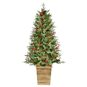 Kurt Adler 4.5-Foot Pre-Lit Green Potted Tree with Berries and Pinecones - 1 of 4
