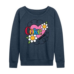 Women's - Coca-Cola - Coke Adds Life Heart Flower Lightweight French Terry Wide Neck Long Sleeve Shirt - 1 of 4
