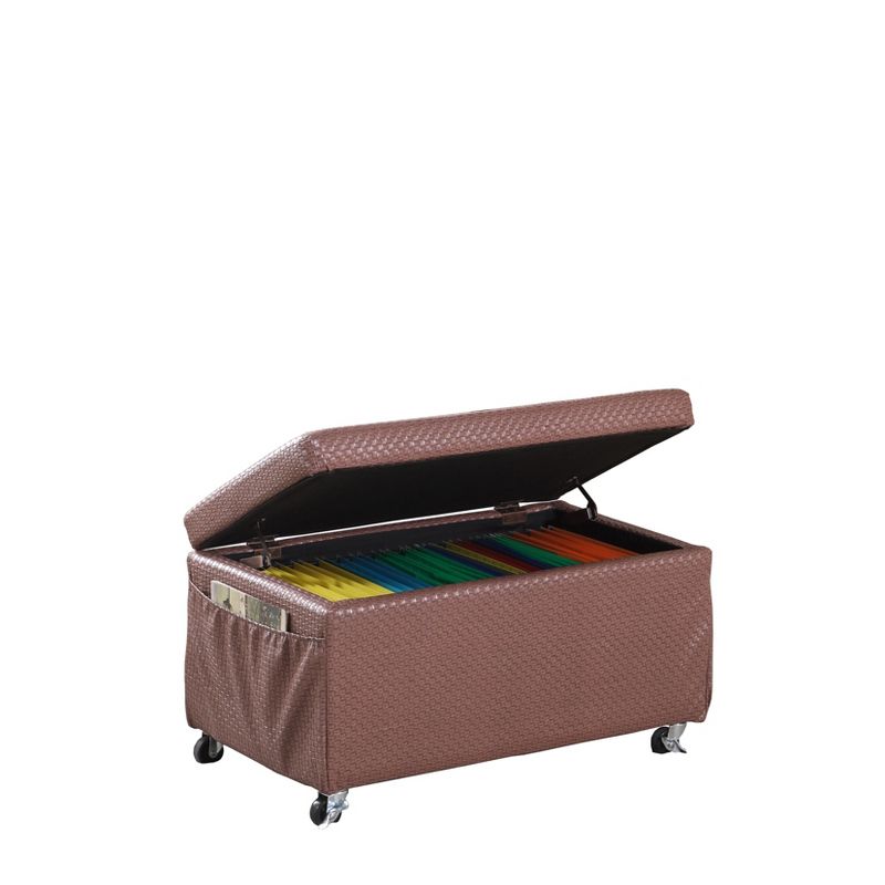 Ore International Storage Bench with Caster Wheels/Side Pockets Brown, 1 of 7