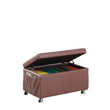 Ore International Storage Bench with Caster Wheels/Side Pockets Brown