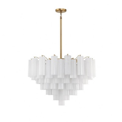 Aged Brass and White Tronchi Glass 16-Light Chandelier