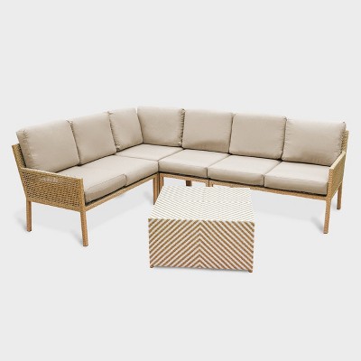 Riviera 5pc Wicker Patio Sectional Set with Sunbrella - Tan - Leisure Made