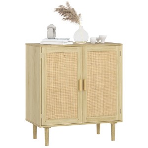 HOMCOM Bohemian Sideboard, Buffet Cabinet with Rattan Doors, Coffee Bar Cabinet with Shelves for Living Room, Hallway - 1 of 4