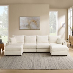 MYINDA U-shaped Deep Seat Sectional Couch, Thick Padded Sofa with Storage Armrests, USB and Phone Holder - 1 of 4