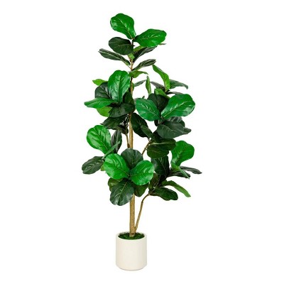 5FT Fiddle Leaf Fig Artificial Tree with White Planter Pot,Faux Floor Plant, Indoor and Outdoor Fake Plants for Home Office Decor