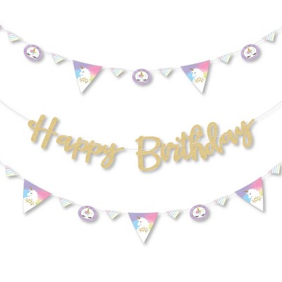 Big Dot of Happiness Rainbow Unicorn - Birthday Party Letter Banner Decor - 36 Cutouts and No-Mess Real Gold Glitter Happy Birthday Banner Letters