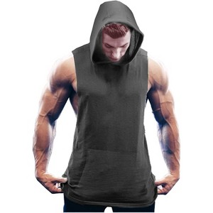 COOFANDY Men's Workout Hooded Tank Tops Bodybuilding Muscle Cut Off T Shirt Sleeveless Gym Hoodies M-L - 1 of 4