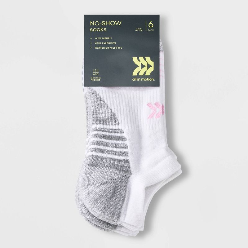 Women's 6pk Cushioned Performance Striped No Show Athletic Socks - All In Motion™ 4-10, 2 of 4