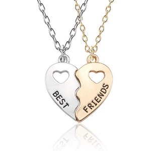 Bff Friendship Necklace for 2 - Best Friend Necklaces Bff Gifts for 2 Matching Heart Best Friends Forever Pendant Necklaces Set - 1 of 4