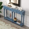 ORRD Retro Entryway Table with 4 Drawers & Open Shelf - Vintage Console Table for Hallway, Living Room | Rustic Pine Finish, 6 Colors（Grey） - 3 of 4