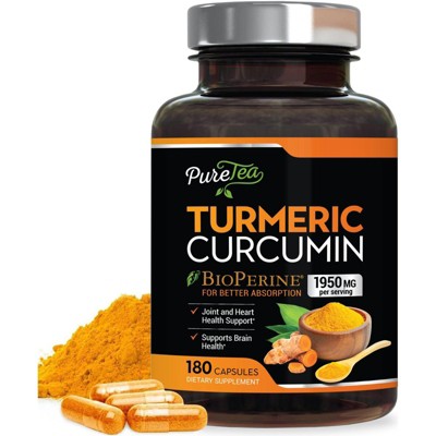 PureTea Turmeric Curcumin with BioPerine 1950mg, 95% Standardized Curcuminoids