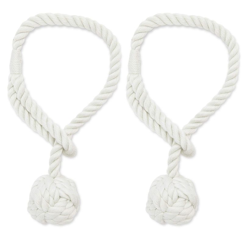 Okuna Outpost 2-Pack White Cotton Window Curtain Tiebacks Tie Back, 20" Holdbacks Rope for Drapes, 4 of 7
