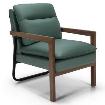 Costway Modern Accent Armchair Lounge Chair w/ Rubber Wood Legs & Steel Bracket