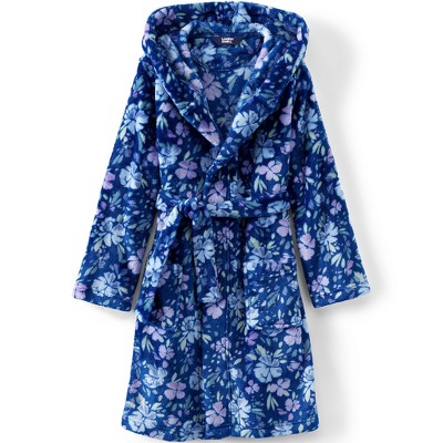 Lands' End Kids Fleece Hooded Robe - 12 - Evening Cobalt Large Floral ...