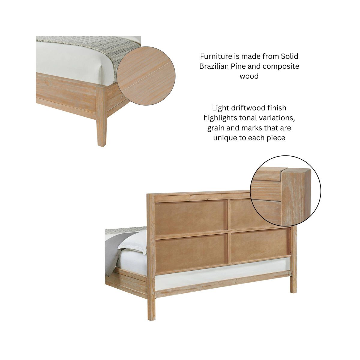 Arden Panel Wood Bed Light Driftwood - Alaterre Furniture - thumbnail 5