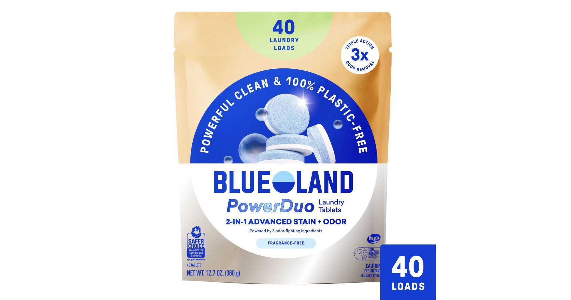Blueland Fresh Fragrance Free PowerDuo Laundry Detergent Tablets - 40ct