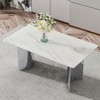 Modern Minimalist Dining Table, White Imitation Marble Glass Sticker Desktop, Stainless Steel Legs, Dining Table For Living Room Dining Room, White - 2 of 4