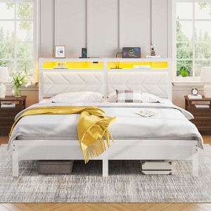 Greenstell  Bed Frame with Upholstered  Storage Headboard & Charging Station - 1 of 4