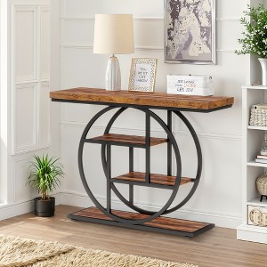 Lirago 41.3" Industrial Console Table 4 Tier Storage Shelf with Circle Base Rustic Brown Entryway Sofa Table for Living Room Hallway - 1 of 4