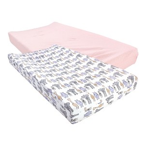 Hudson Baby Infant Girl Cotton Changing Pad Cover, Pink Safari, One Size - 1 of 3