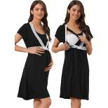 cheibear Women's Lace Short Sleeve Soft Nightgown Maternity Knee Length Sleep Nightshirt