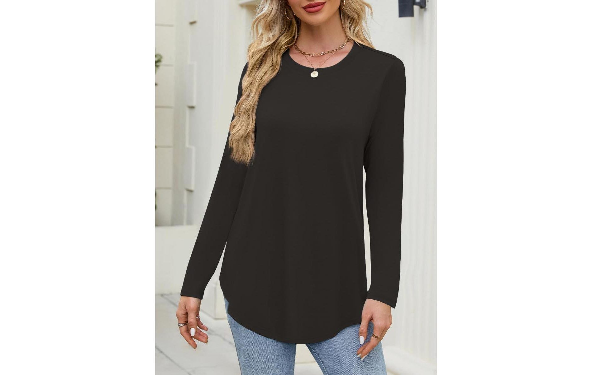 Women's Classic Long Sleeve T-Shirt Soft Round Neck Layering Top Essential Fall/Winter Basic