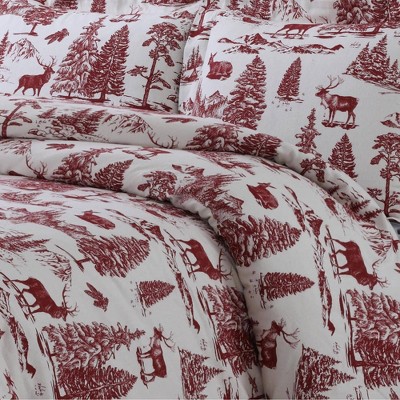 Queen Red Cotton Flannel Duvet Cover Set with Shams