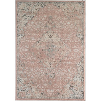 Harper Pink Amaranth and Gray Synthetic Square Rug, 4'x4'