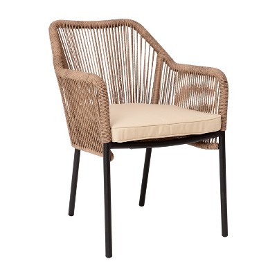 Natural Woven Outdoor Club Chair Set with Ivory Cushions