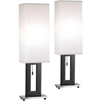 360 Lighting Floating Rectangle Modern Table Lamps 30" Tall Set of 2 Black Metal Open Frame White Fabric Box Shade for Bedroom Living Room Bedside