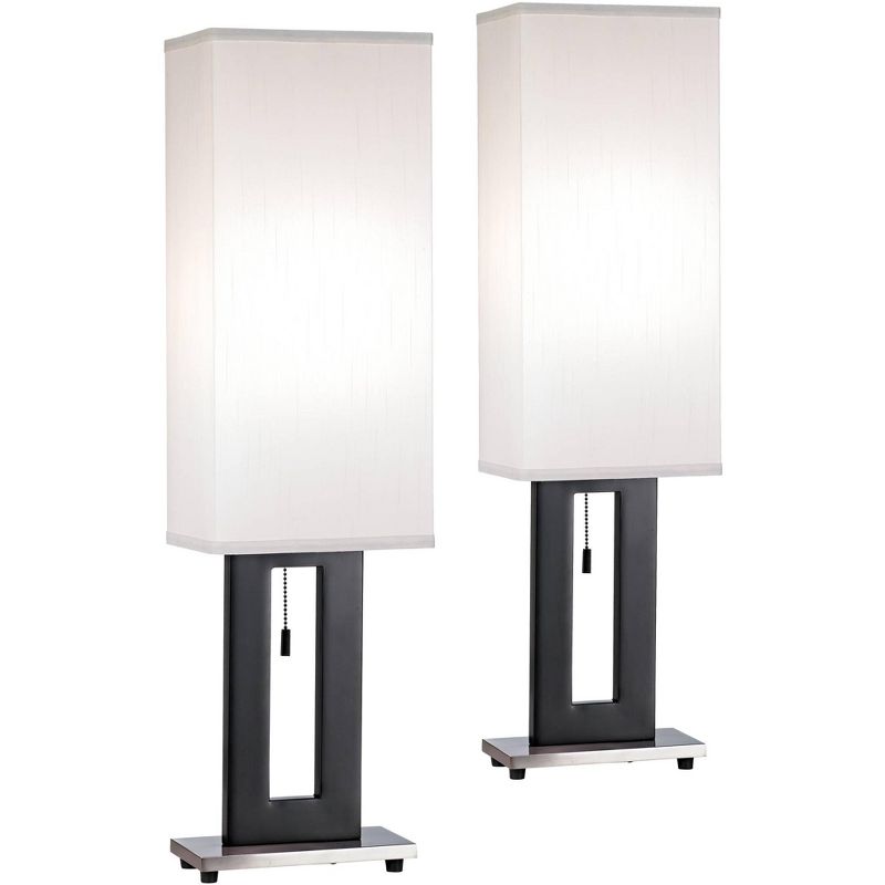 360 Lighting Floating Rectangle Modern Table Lamps 30" Tall Set of 2 Black Metal Open Frame White Fabric Box Shade for Bedroom Living Room Bedside, 1 of 7
