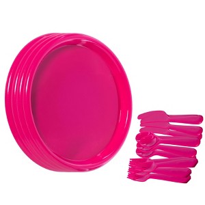 Basicwise Reusable Cutlery Set of 16 - Plastic Plates, Spoons, Forks and Knives (4 of each) - 1 of 4