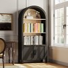 66" Wood Storage Bookcase,Arched 3-Tier Bookshelf with Cabinet Doors and Natural Wood Shelves,Open Display Storage Shelf-Baofuwish - 2 of 4