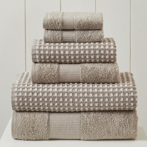 Modern Threads 6 Piece Yarn Dyed Jacquard Towel Set, Cobblestone. - 1 of 3