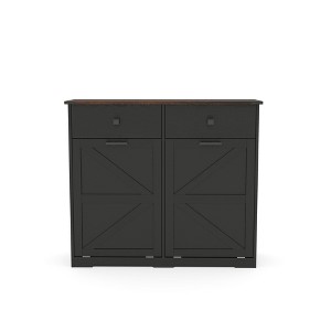 Maliang Farmhouse Double Tilt Out Trash Cabinet for 20 Gallon Trash Cans, Barn Door Style Laundry Sorter Cabinet with Hideaway Drawer - 1 of 4