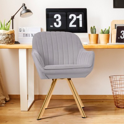 Hyleory Modern Light Grey Brushed Velvet Swivel Accent Armchair with Metal Legs for Living