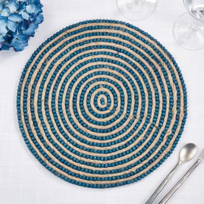 Blue and Beige Beaded Circular Placemats Set of 4