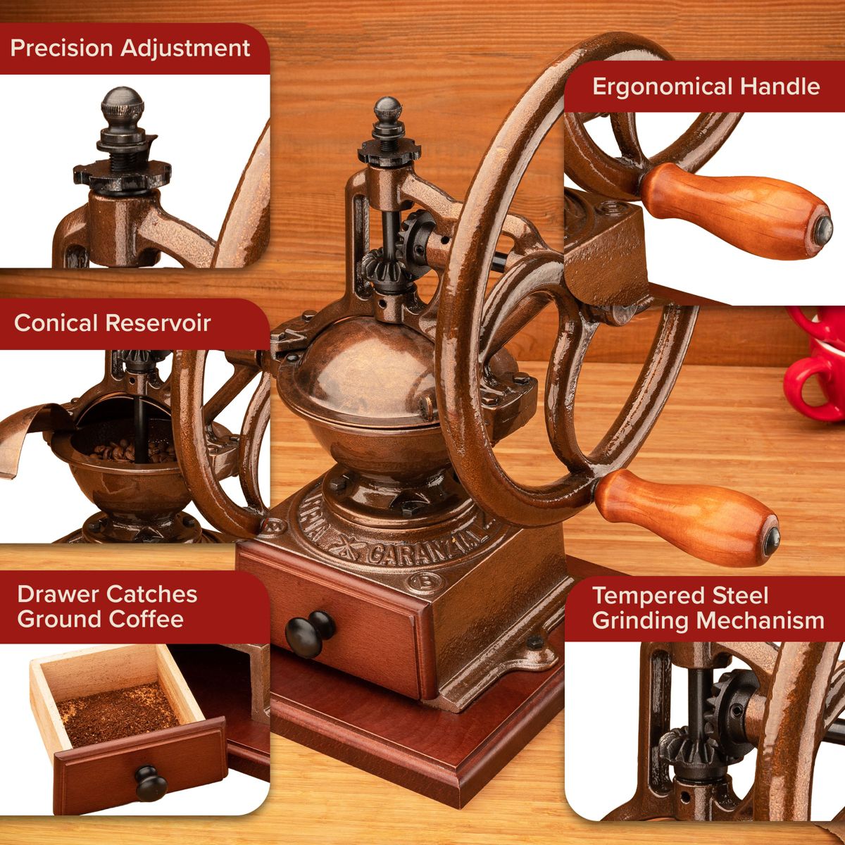 Classic Cuisine Cast Iron Burr Manual Coffee Grinder - thumbnail 3