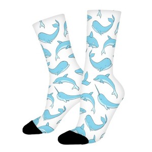 Whale Dolphin Narwhal Women Printed Crew Socks Funny Funky Socks Soft Polyester Novelty Gifts for Artists Men - 1 of 1
