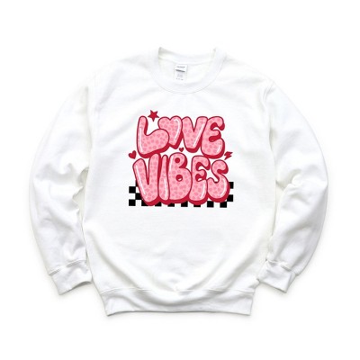 Simply Sage Market Women's Graphic Sweatshirt Love Vibes Stars Checkered