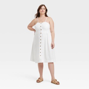 Women's Corset Linen Midi A-Line Dress - Universal Thread™ - 1 of 3