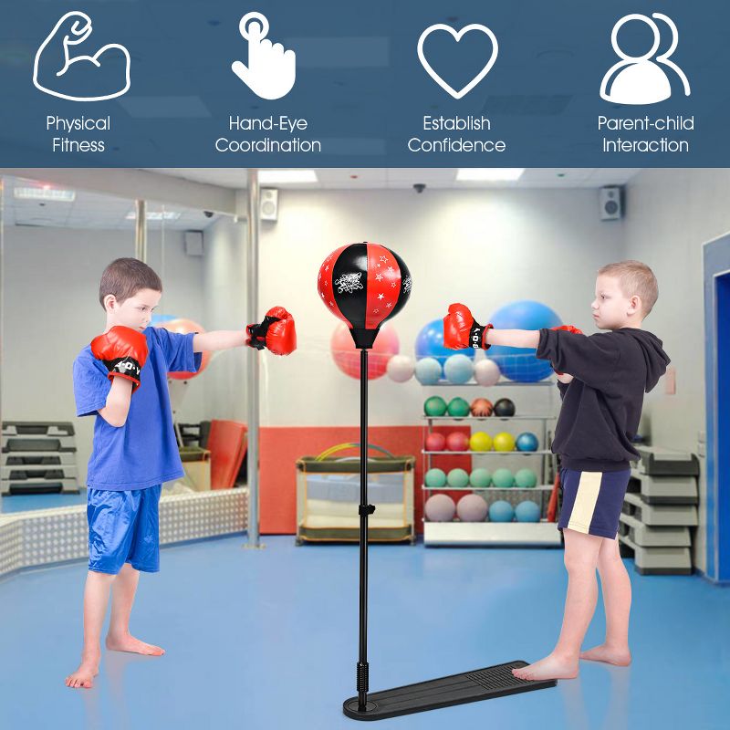 Costway Kids Punching Bag w/Adjustable Stand Boxing Gloves Boxing Set, Red, 4 of 11
