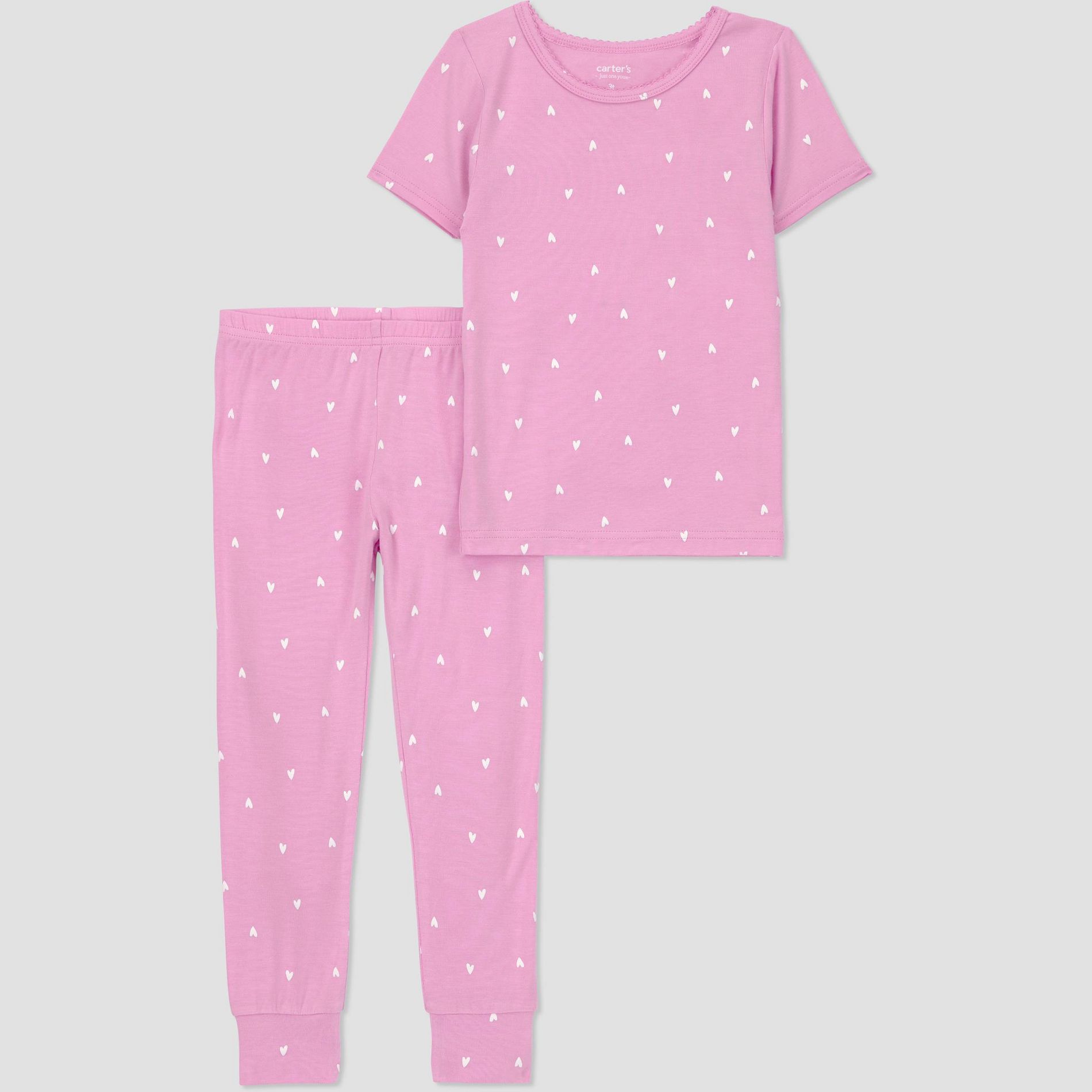 Carter's Just One You® Toddler Girls' 2pc Short Sleeve Comfy Soft Snug Fit Hearts Pajama Set - Pink 2T