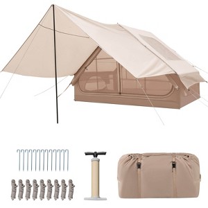 Costway Inflatable Camping Tent 4-6 People Waterproof Blow-up Air Tent with Porch, Pump - 1 of 4