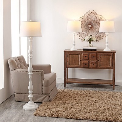 Bessie 61.5" White Candlestick Floor and Table Lamp Set with Cotton Shades