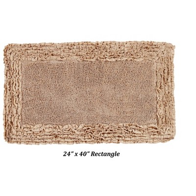 Shaggy Beige Cotton Bath Rug with Border, 24" x 40"
